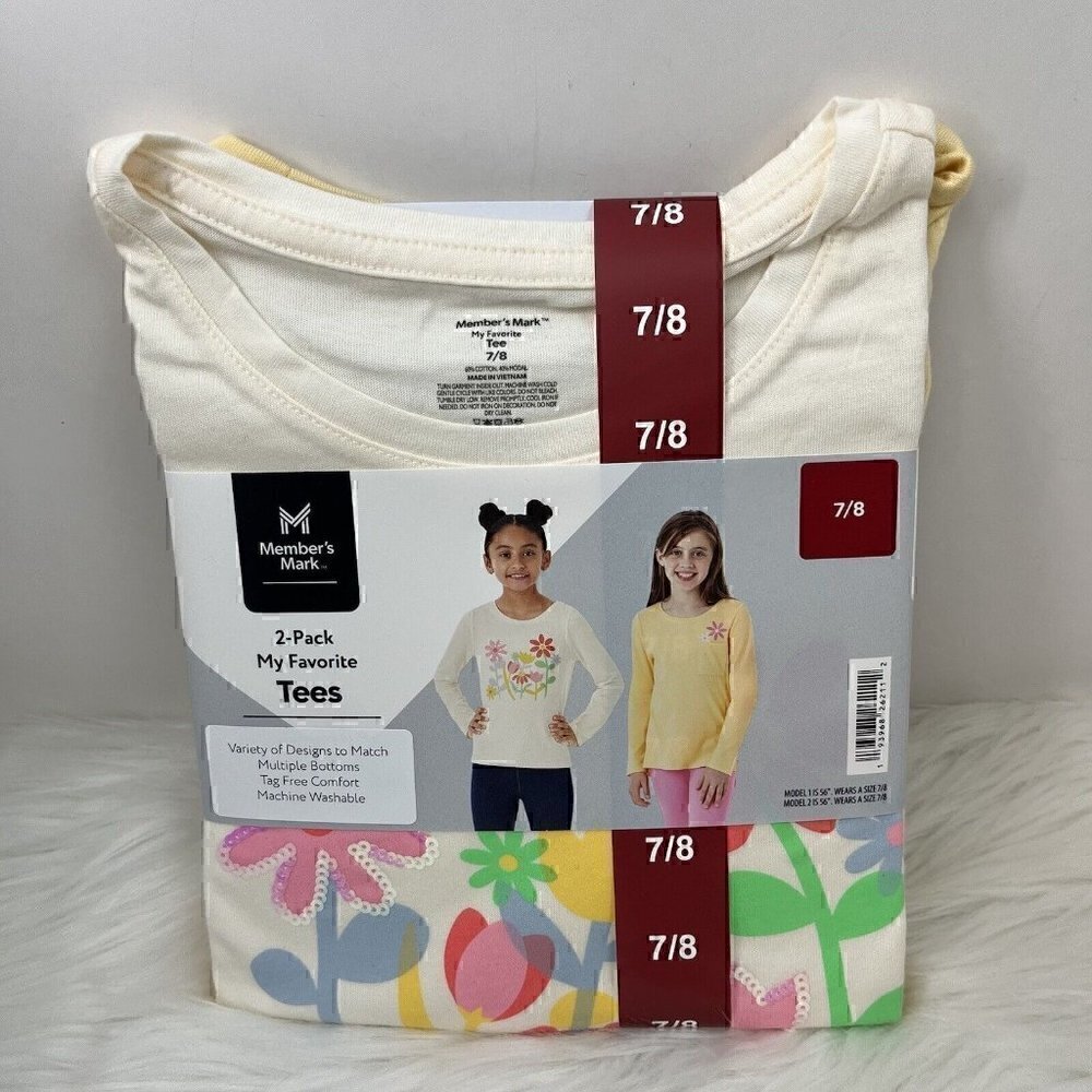 NEW Member's Mark My Favorite T-shirt 2 Pack Girl's Size 7/8 Tag Free Comfort